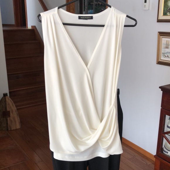 Periphery sleeveless wrap front ivory blouse - Picture 2 of 7